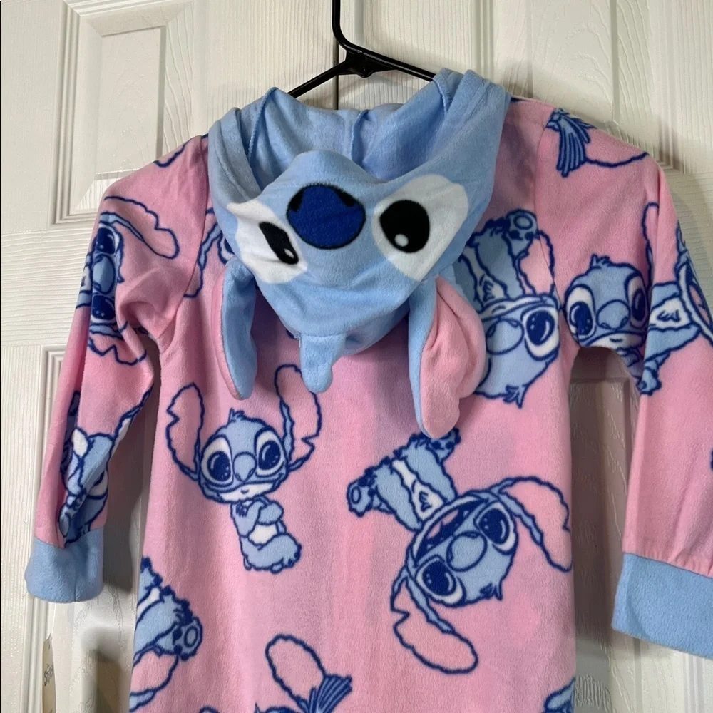 Disney Pink & Blue Lilo & Stitch Hooded Kids One-Piece Footie Size XS